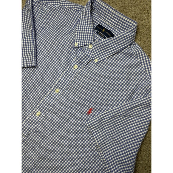 Polo Ralph Lauren Other - Polo Ralph Lauren Mens XL Seersucker Shirt Shot Sleeve Gingham Check Blue White‎